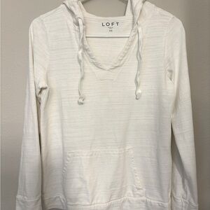 LOFT White Relaxed Ribbed Hoodie Sweatshirt